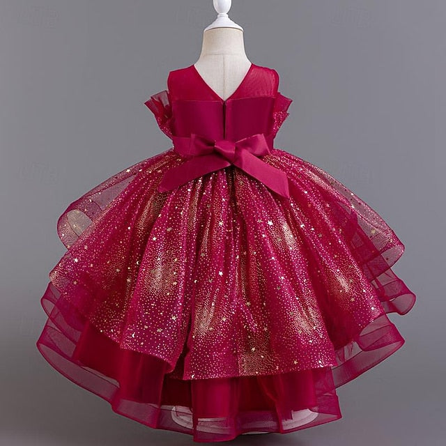 Kids Flower Sequin Party Girl Dress Girls' Sleeveless