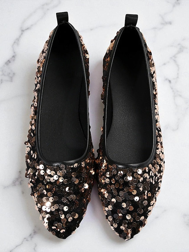 Flats Pointed Sparkly Toe Women's Black - Sequin Ballet