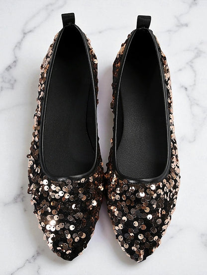 Flats Pointed Sparkly Toe Women's Black - Sequin Ballet