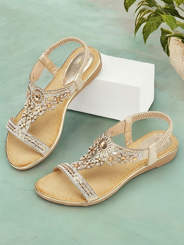 – Embellished Women's Sandals Rhinestone T-Strap Elegant