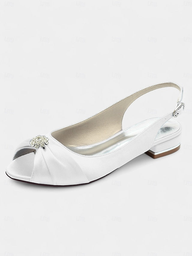 Satin Women's Wedding Crystal Heels with Slingback