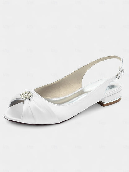 Satin Women's Wedding Crystal Heels with Slingback
