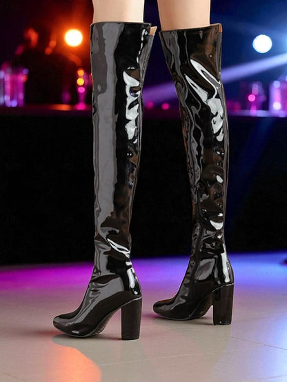 Knee Leather Over Boots Patent Red Women's the