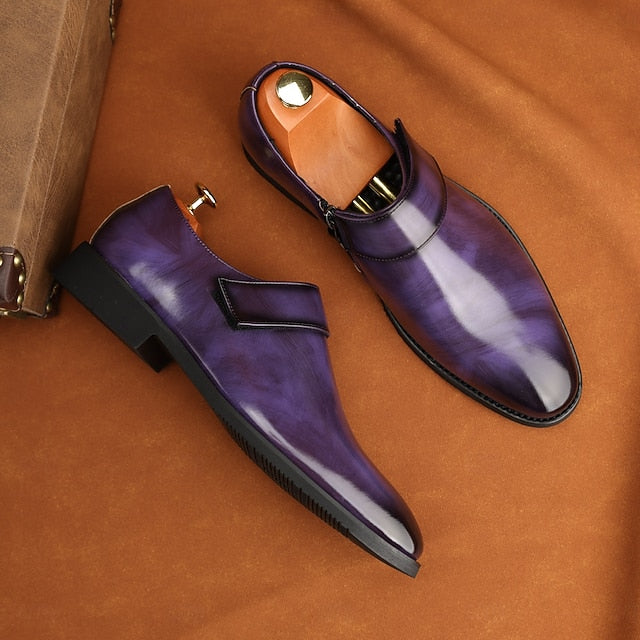 Leather Loafers Shoes Brown Slip-On Business Men's