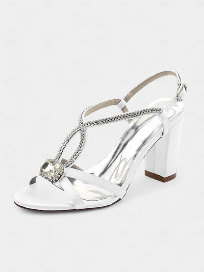 Women's Rhinestone Royal Sandals Elegant Blue – Satin