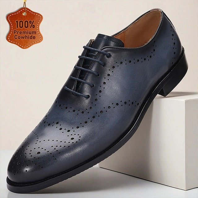Men's Shoes Classic Oxford Cowhide Genuine Navy Blue