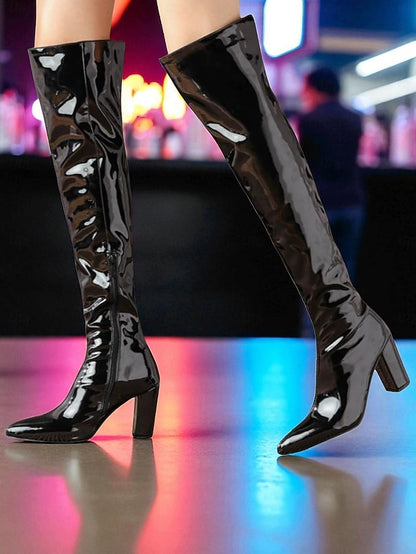 Knee Leather Over Boots Patent Red Women's the