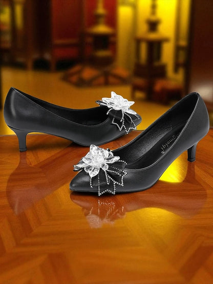 Low Heel Wedding with Women's Shoes Crystal White Bow