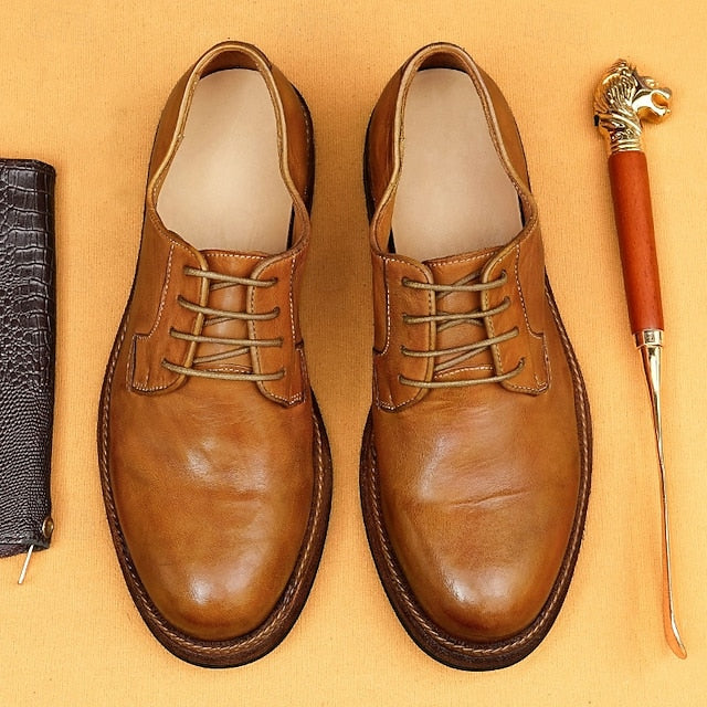 Men's Shoes Welt with Goodyear Tan Clean Leather Derby and