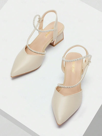 with Toe Elegant Pointed Rhinestone Heels Women's Slingback