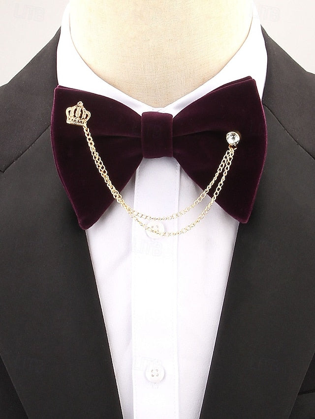 Detail Bow Crown Chain and with – Tie Men's Velvet