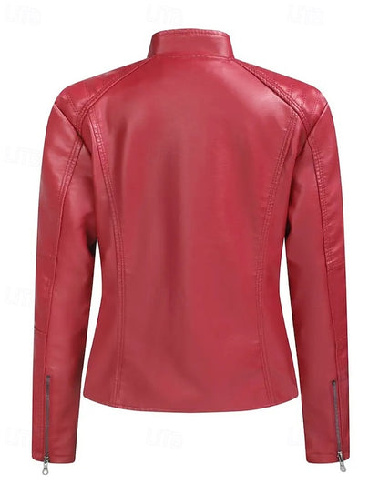 Pocket Women's Leather Faux Zipper Jacket Comfortable