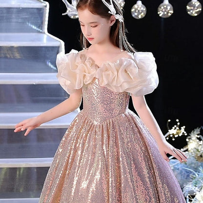 Solid Party Dress Girls' Performance Color Kids Sleeveless