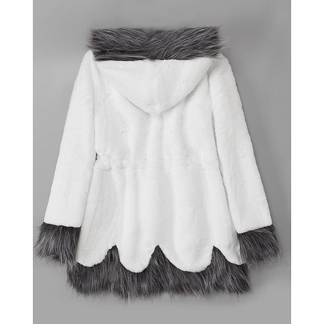 Coat Black Long Jacket Faux Sherpa Fur Women's White