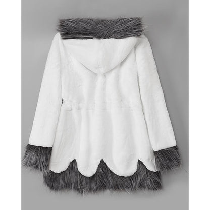 Coat Black Long Jacket Faux Sherpa Fur Women's White