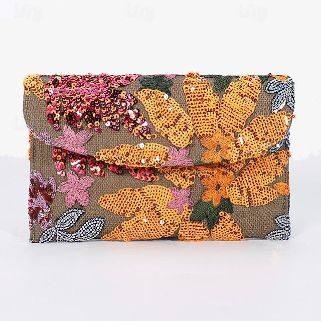 Floral Handheld Embroidered Clutch Bag Evening Women's -