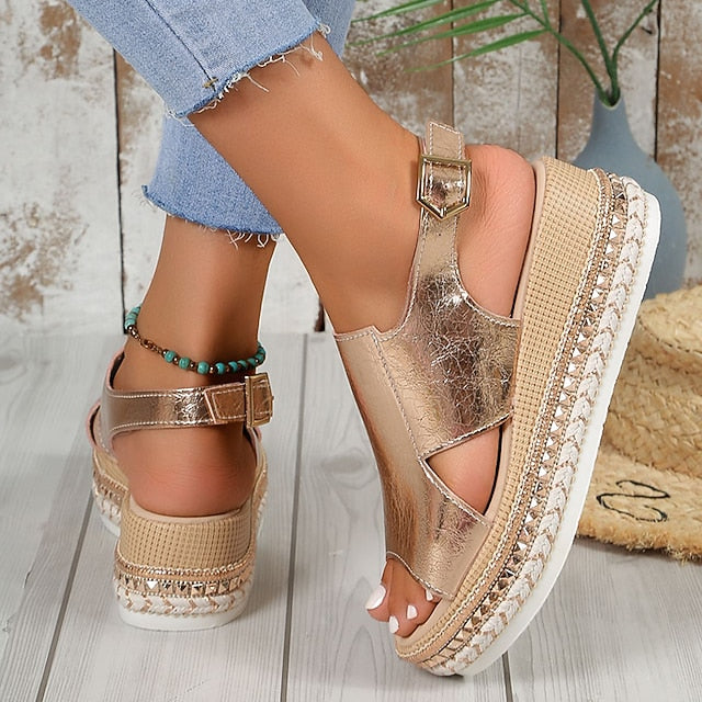 Metallic Espadrille Faux Leather Women's Gold Platform