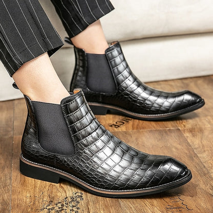 Chelsea – Brown Slip-On Men's Pattern Crocodile Boots