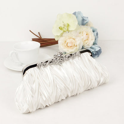 – Pleated Women's Clutch Elegant White Evening Satin