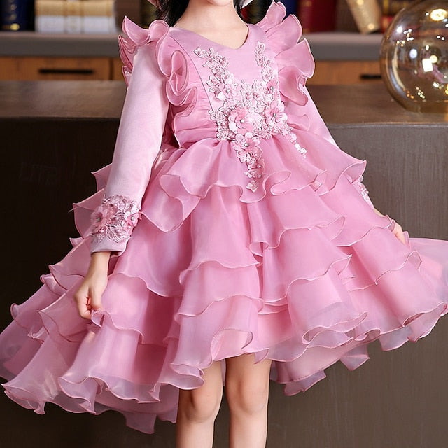 Kids Special Flower Sleeve Party Girls' Dress Wedding Long