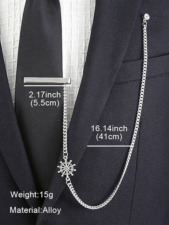 Nautical with – Ship Wheel Chain Design Silver Men's Tie