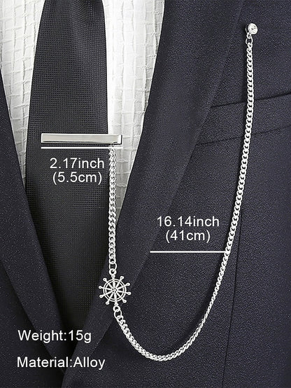 Nautical with – Ship Wheel Chain Design Silver Men's Tie