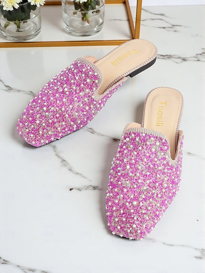 and Mules Embellished - Pink Women's Rhinestone Pearl