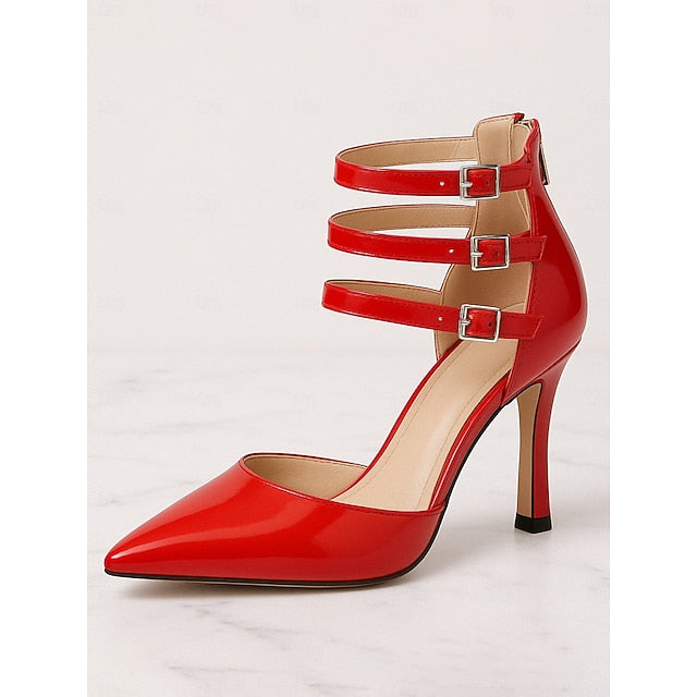 Women's Strappy Sexy Leather – High Red Patent Heels