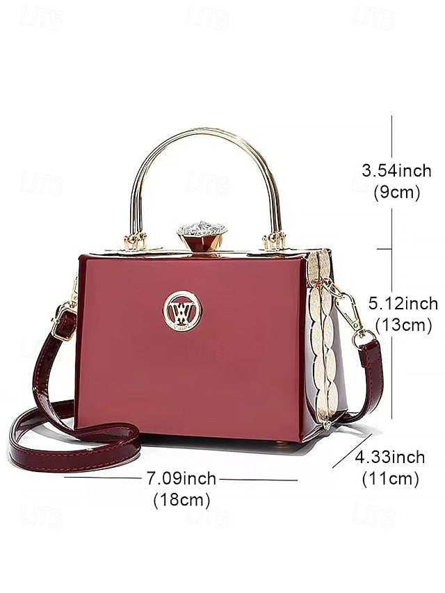 Evening Burgundy with Handbag Patent Leather Gold Women's