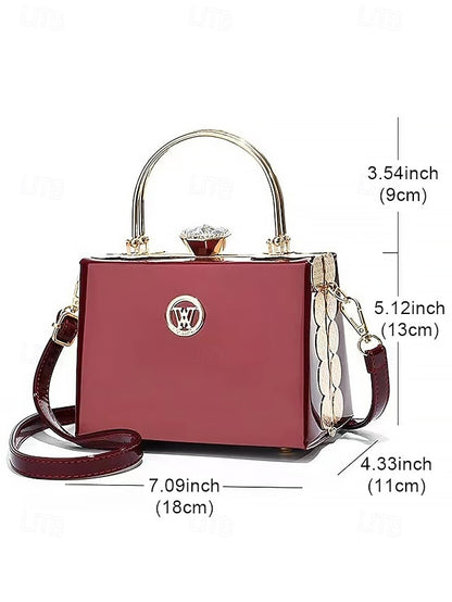 Evening Burgundy with Handbag Patent Leather Gold Women's