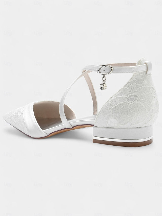 Cross-Strap Heel Blue Satin Overlay for Navy Lace with Low Shoes