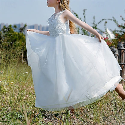 Girl Dress Girls' Color Party Flower Solid Kids