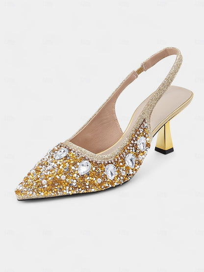 Rhinestone Gold Women's Pearl Slingback with Heels