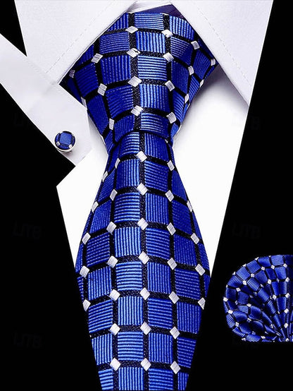Set Checkered Men's Purple – Square Silk Tie and Pocket