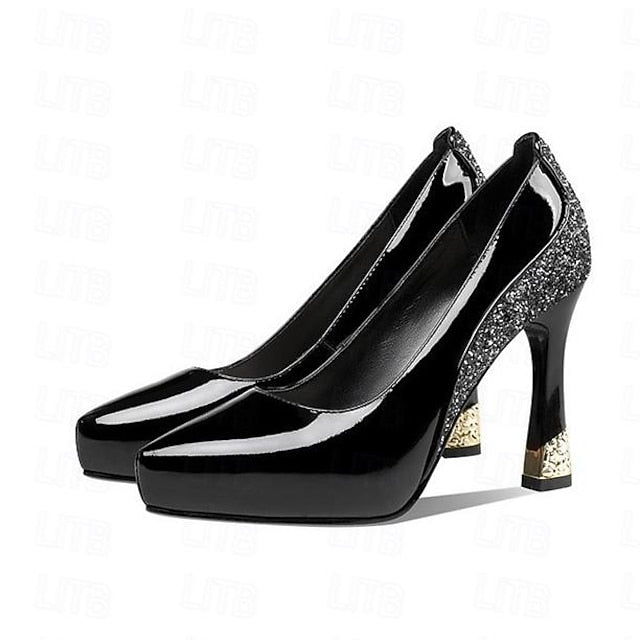 Heels Women's with Platform Burgundy Leather Patent Glitter