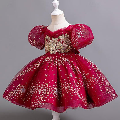 Girl Girls' Floral Party Sequin Flower Kids Dress