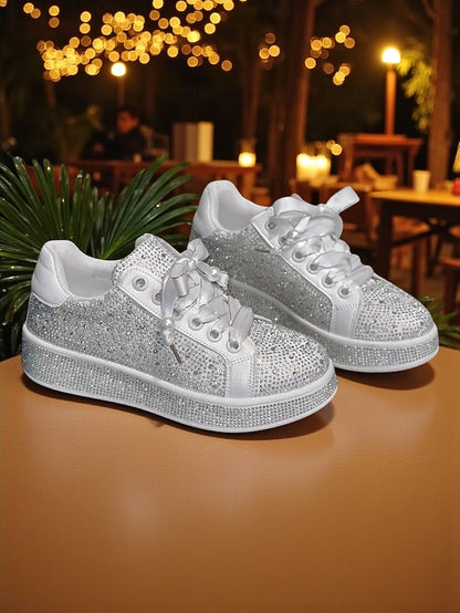 Glamorous Sparkly Sneakers Lace-Up Women's - Rhinestone