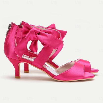 Bridal Women's Open Bowknot Heel Shoes Wedding Kitten