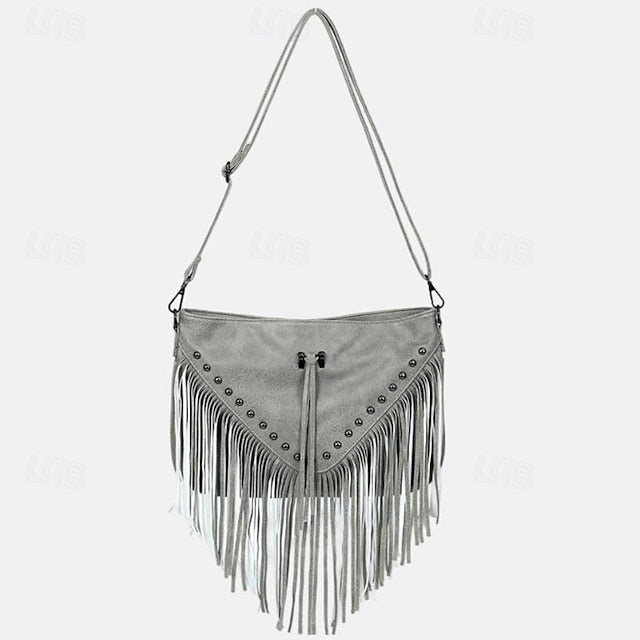 Crossbody Fringe Style Bohemian Bag with Leather Women's
