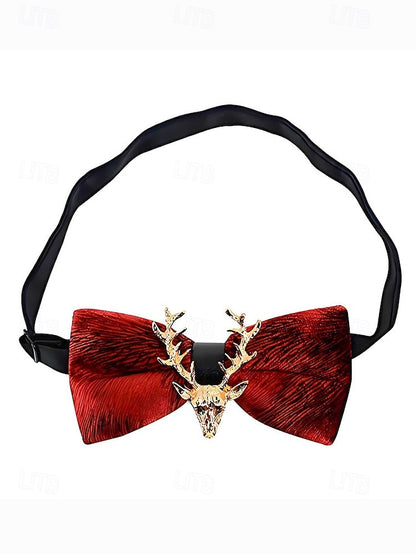 Tie Head Pin Gold Bow with Velvet Deer Men's