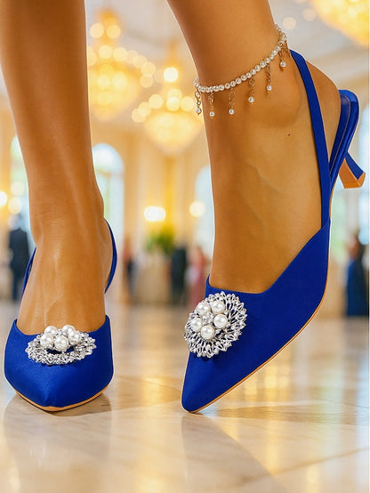 Slingback and Pumps Pearl Women's with Satin Blue