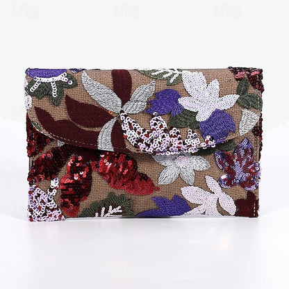Floral Handheld Embroidered Clutch Bag Evening Women's -