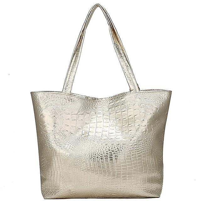 Bag Faux Large Tote Embossed Women's Croc Silver | Capacity