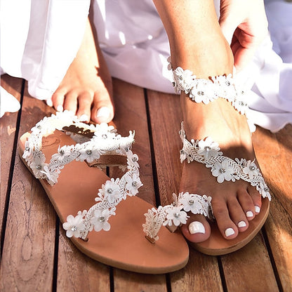 Perfect Women's Floral Beach - Wedding Sandals Lace White