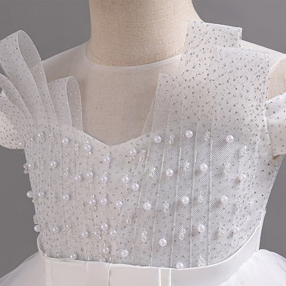 Wedding Girls' Party Dress Solid Sleeve Color Kids Short