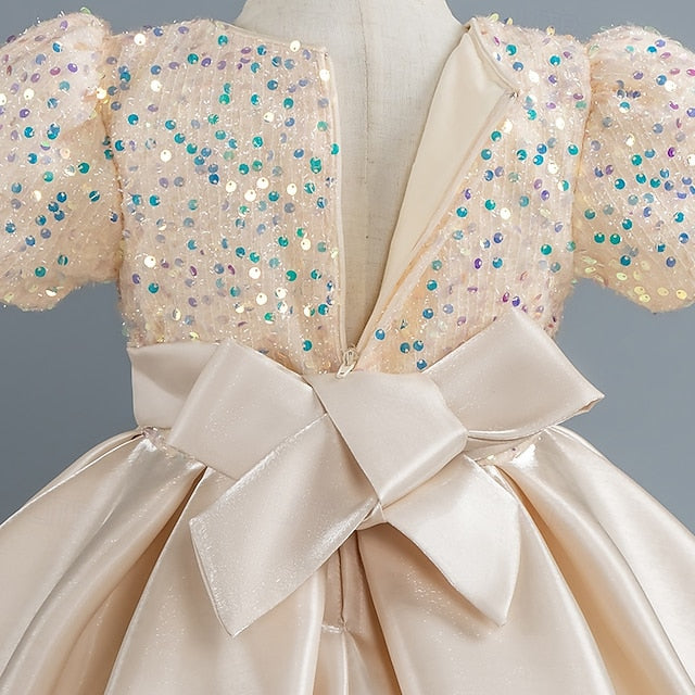 Toddler Girls' Sequin Wedding Short Dress Sleeve Party