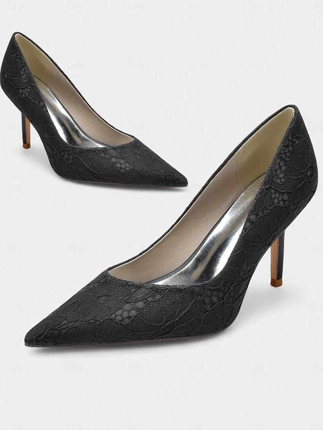 Lace-Embroidered Women's Pointed-Toe - Stiletto Heels