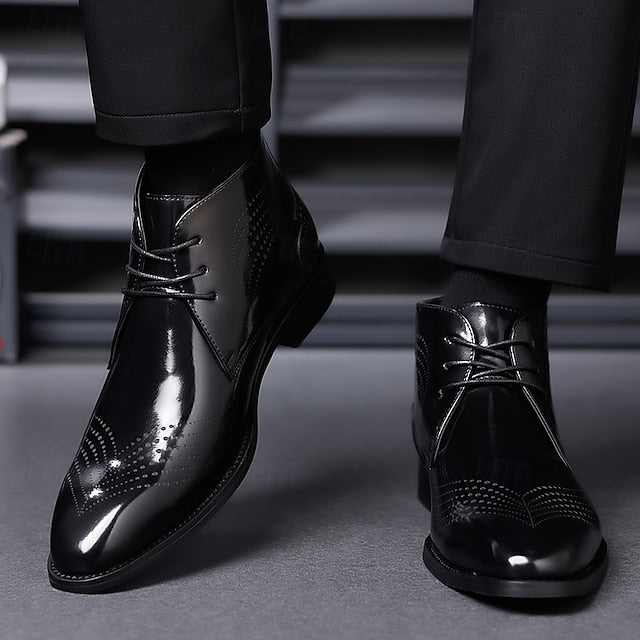 Leather Ankle Men's Faux Glossy Burgundy Wingtip Brogue