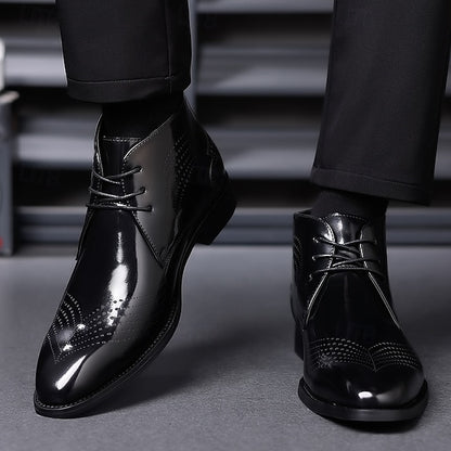 Leather Ankle Men's Faux Glossy Burgundy Wingtip Brogue