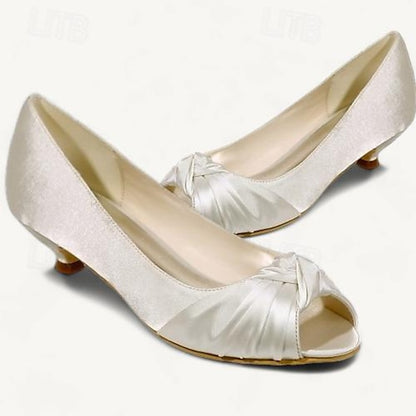 Pink - Heels Elegant Peep-Toe Blush Kitten Women's Satin